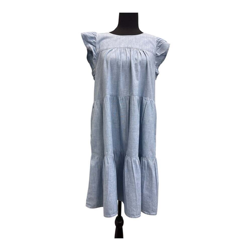 J. Crew Cotton Tiered Ruffle Sleeve Dress Blue Size 12